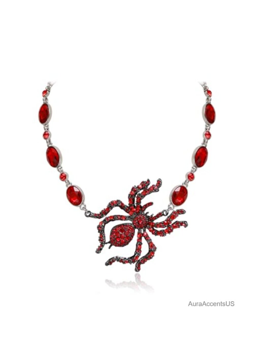 Antique-Gold-Tone Austrian Crystal Spider Pendant Necklace